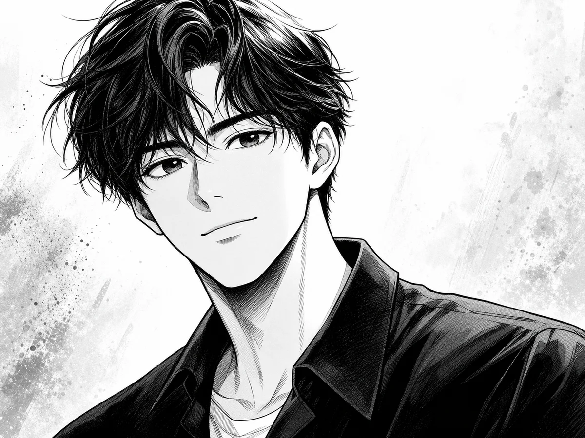 Black-and-white manga portrait example